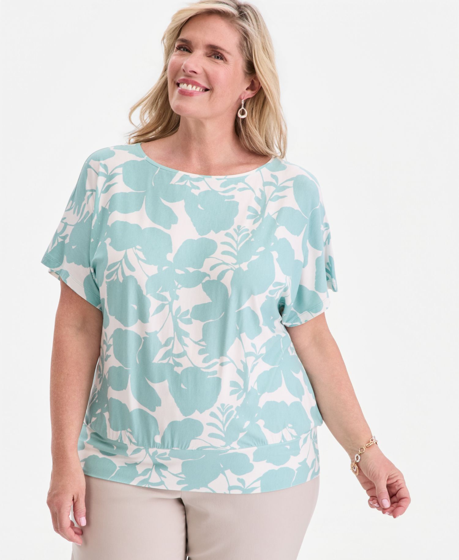 Plus Size Orchid Garden Banded-Bottom T-Shirt