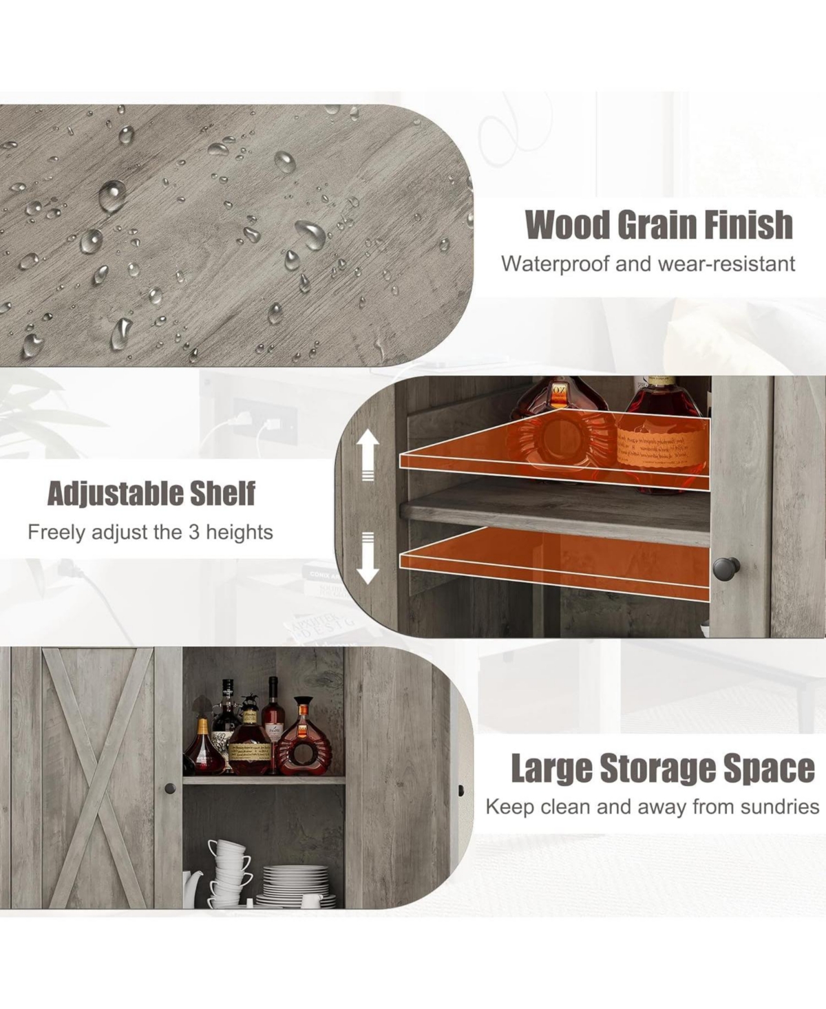 gaomon Farmhouse Sideboard Buffet Cabinet, Rustic Modern Storage with Adjustable Shelves, 2 Barn Doors, Multi-Functional Coffee Bar, Kitchen Organizer