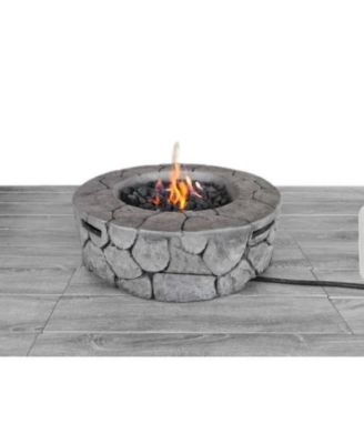 28 Inch W 9 Inch H Fiber Reinforced Concrete Outdoor Fire Pit Stone Gray 40000 BTU Push Button Ignition