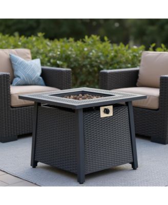 28 Inch Iron Square Propane Fire Pit Table 50000 BTU Adjustable Flame Multi Purpose Outdoor Patio Table