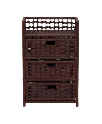 Woven 3 Drawer Chest with Cutout Handles, Paper Rope Stained