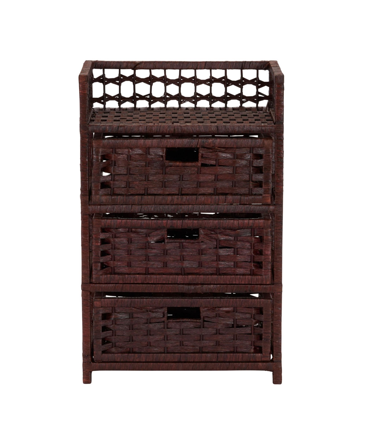 Household Essentials Woven 3 Drawer Chest with Cutout Handles, Paper Rope Stained
