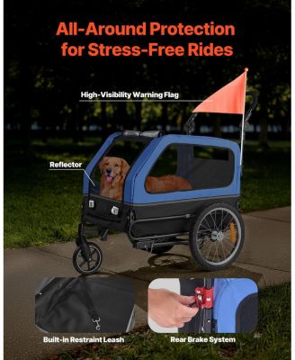 Dog Bike Trailer 2-in-1 Pet Carrier 88 LB Capacity with Leash Attachment