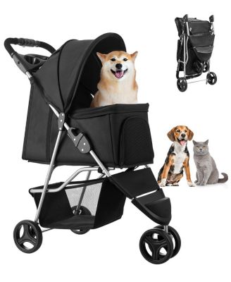 Pet Stroller 35 LB Foldable 3-Wheel Dog Stroller with Cup Holders