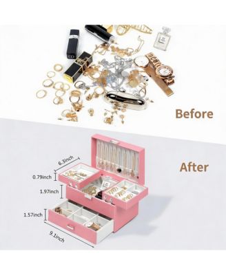 3-Layer Jewelry Organizer Box for Women - Large Capacity, PU Leather, Space-Saving
