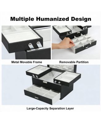 3-Layer Jewelry Organizer Box for Women - Large Capacity, PU Leather, Space-Saving