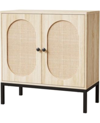 Sideboard Buffet Cabinet with Storage, Accent Cabinet with Rattan Doors,Adjustable Shelf & Metal Feet,Coffee Bar Liquor Cabinet for Living Room