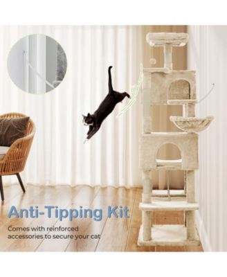 66in Cat Tree Tower: Large Multi-Cat Climbing, Extended Platform, Hammock, Pet House