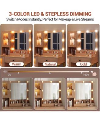 Makeup Vanity Desk LED Lights and Mirror 3 Color Modes Bulbs Dressing Table for Bedrooms, Apartments, Easy to Assemble