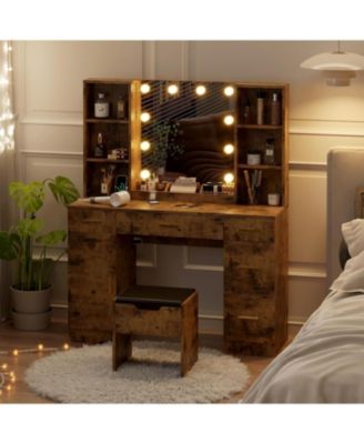 Makeup Vanity Desk 10 Led Lights - 3 Lighting Colors - Brightness Adjustable for Bedrooms, Apartments, Easy to Assemble