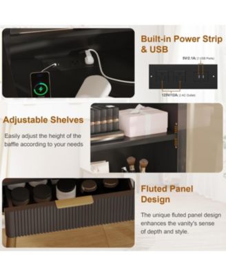 5 Drawer Makeup Vanity Desk Lights & Power Outlet, Modern Fluted Design for Bedrooms, Apartments, Easy to Assemble