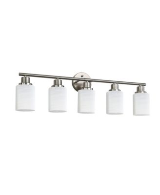 31" Modern 5-Light Vanity Wall Sconce, Brushed Nickel Finish with Frosted Glass Shades for Bathroom or Hallway Lighting (No Bulbs