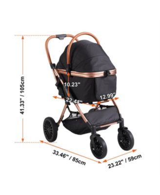 4-Wheel Dog Stroller with Brakes & Carrier, Holds 66lbs, for Small/Medium Dogs