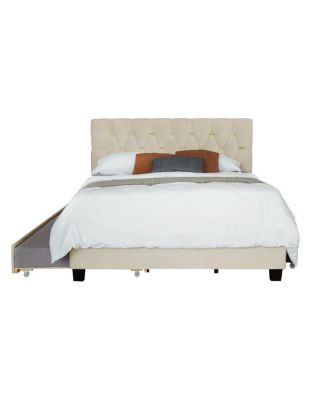 Velvet Queen Bed with Twin Trundle and 2 Storage Drawers