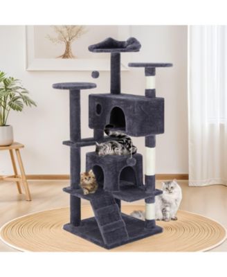 54in Dark Blue Multi-Functional Cat Tree: Climbing Frame, Lounge, Detachable Toy