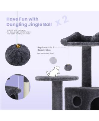 62" Grey Large Cat Tree Tower: Multi-Level, Scratching Post, Jumping Platform Space