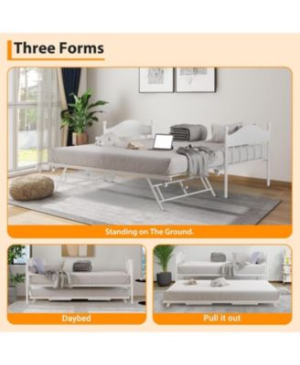 Twin Day Bed with Trundle Bed, Modern Sofa Bed Frame with Foldable Design, Metal Bed Frame ï¼† Heavy Duty Steel Slats