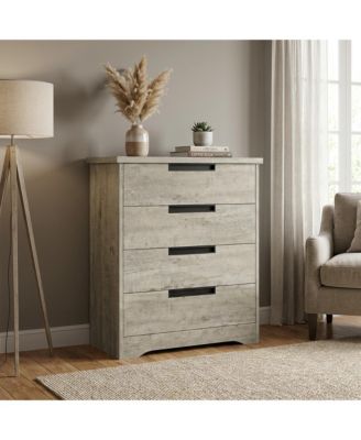 4-Drawer Dresser for Bedroom, Wooden Chest of Drawers with Embedded Handles for Living Room or Nursery, Grey