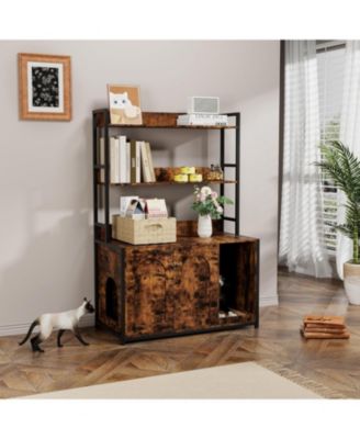 Litter Box Enclosure with 2 Storage Shelves