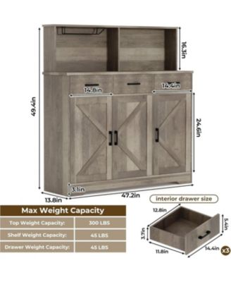 Wooden Buffet Cabinet with Barn Doors, Microwave Stand, Drawers & Shelves – Coffee Bar Sideboard for Kitchen or Living Room