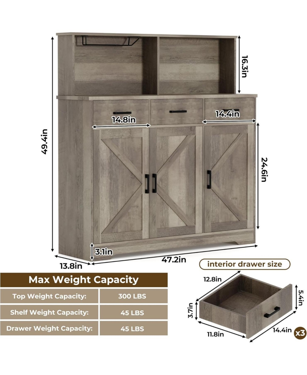 Gaomon Wooden Buffet Cabinet with Barn Doors, Microwave Stand, Drawers & Shelves – Coffee Bar Sideboard for Kitchen or Living Room