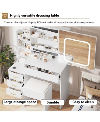 Vanity Desk  Mirror and LED Lights Makeup Vanity Desk  for Bedrooms, Apartments, Easy to Assemble