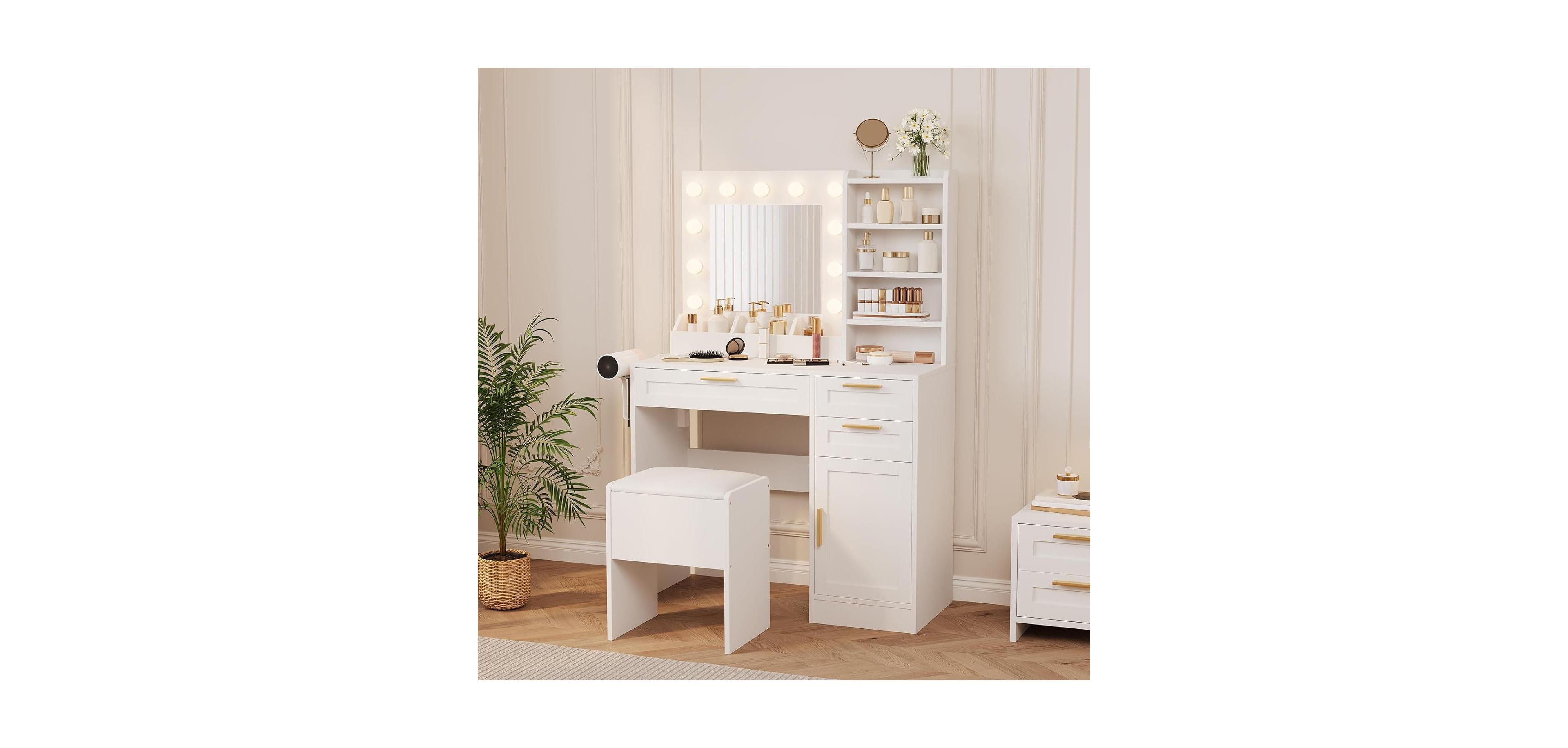 Gaomon Vanity Desk Mirror and Lights for Bedrooms, Apartments, Easy to Assemble