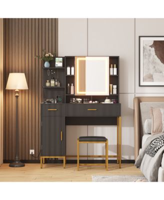 Makeup Vanity Desk with LED Lighted Mirror and Charging Station