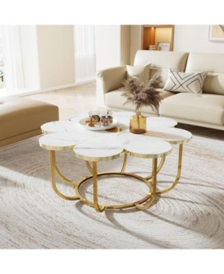 White and Gold Coffee Table, Flower-Shaped
