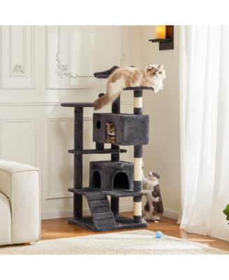 70" Grey Large Cat Tree Tower: Multi-Level, Scratching Post, Jumping Platform Space