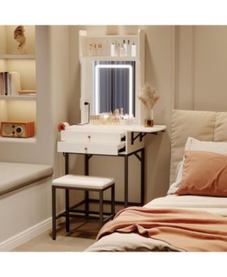 Small Makeup Vanity Desk Set  Mirror - Mini Makeup Vanity  for Bedrooms, Apartments, Easy to Assemble