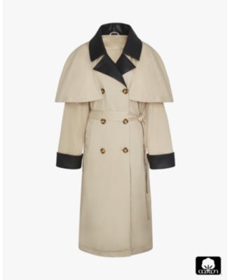 Women's Leather Trim Trench Coat