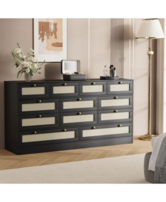 12 Drawer Wood Dressers for Bedroom, Wooden Dressers for Adult Bedroom, Modern TV Stand Dresser for 65 inch TV, 61'' Wide Chest of Drawers