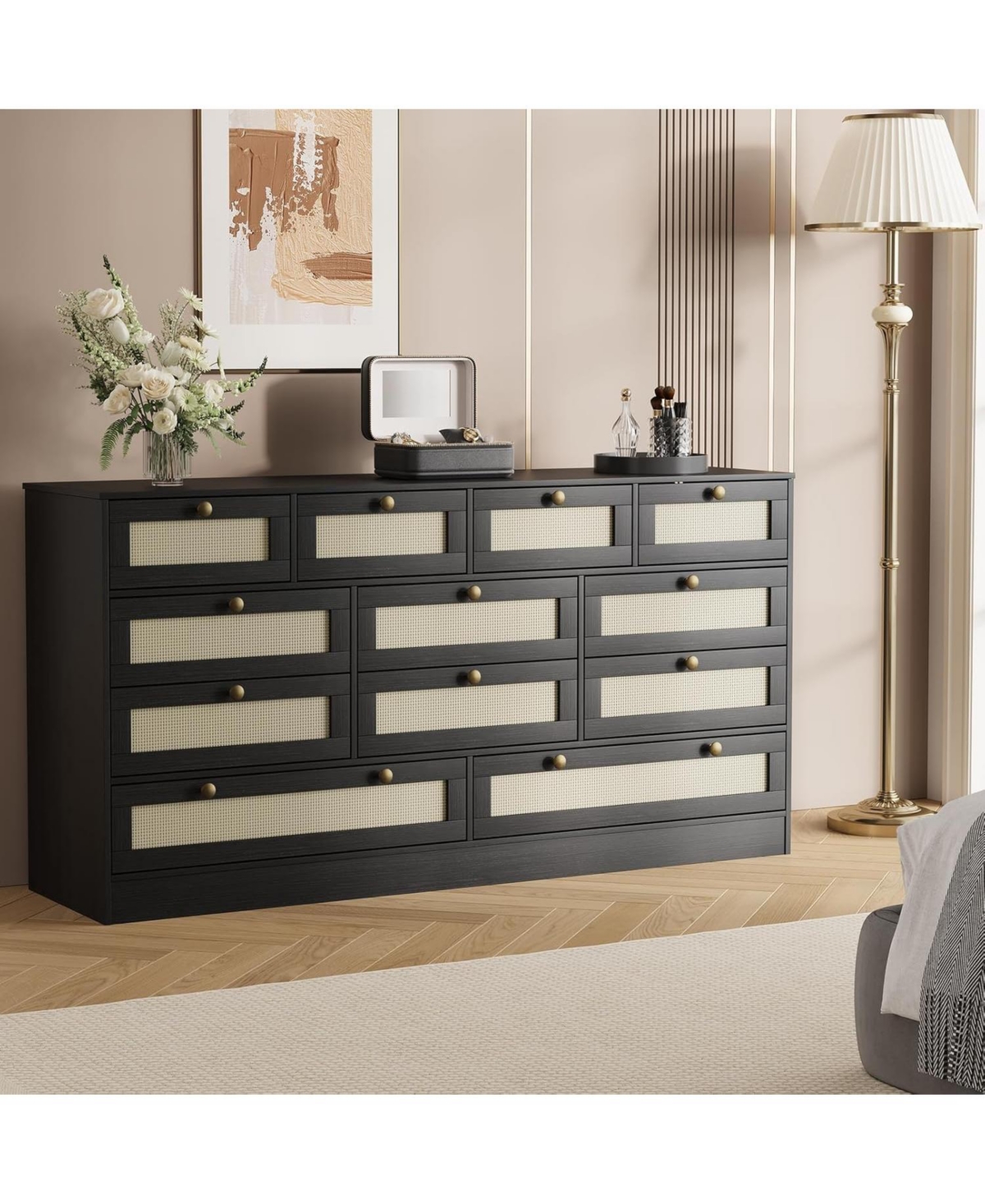 gaomon 12 Drawer Wood Dressers for Bedroom, Wooden Adult Modern Tv Stand Dresser 65 inch Tv, 61'' Wide Chest of Drawers