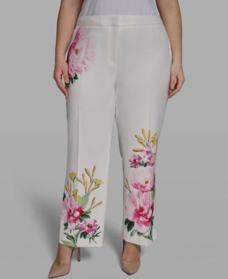 Plus Size Placed Floral Wide-Leg Pants