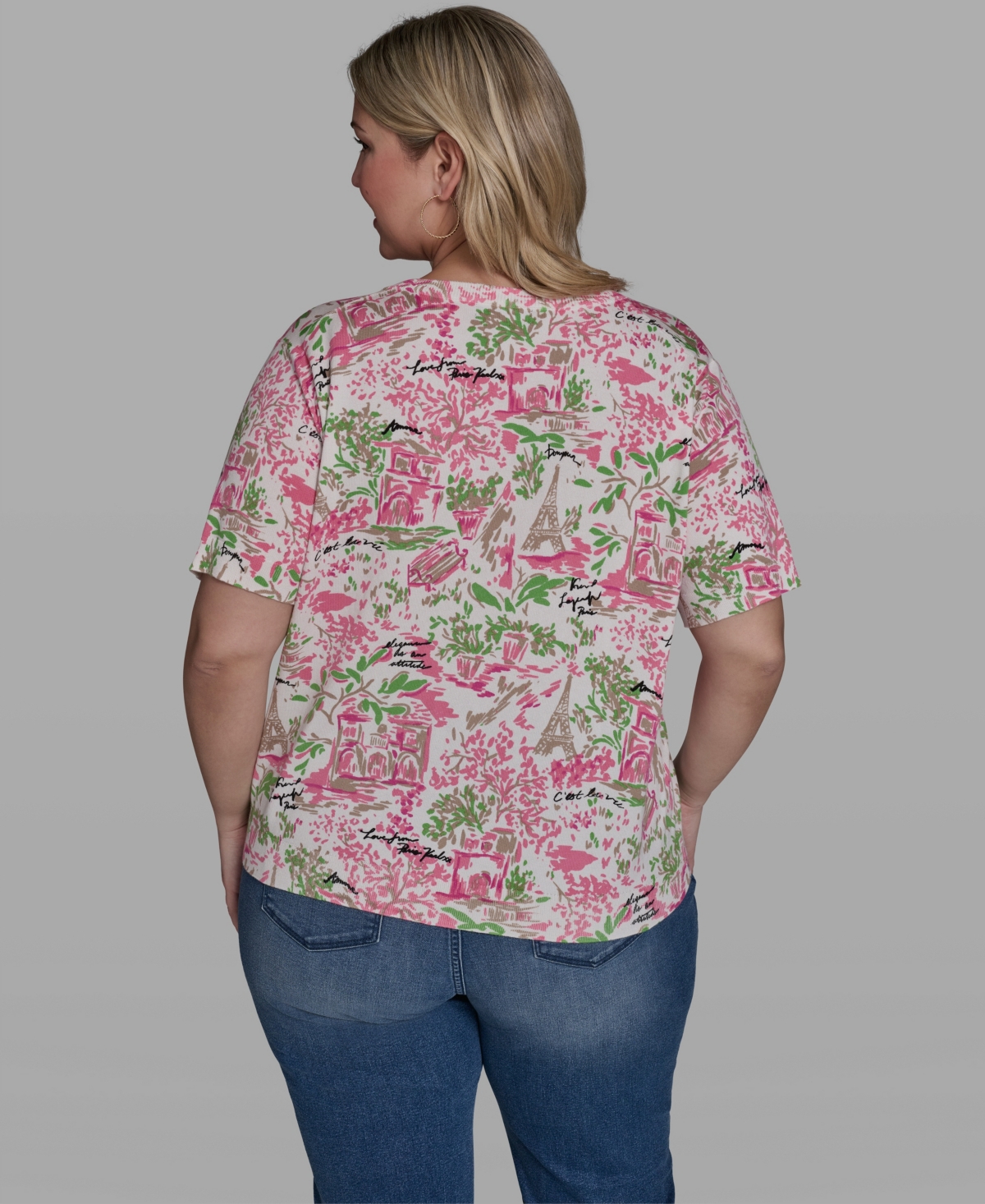 Karl Lagerfeld Paris Plus Floral Printed V-Neck Top