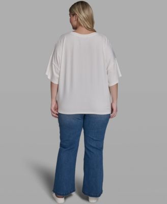 Plus Size Choupette & Karl Printed Boat Neck Top