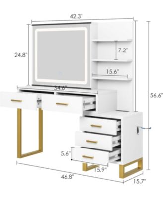 46.8IN Vanity Desk Mirror - LED Lights and Power Outlet - Makeup Vanity Table for Bedrooms, Apartments