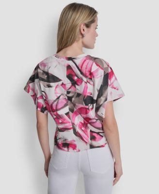 Women's Heart Print Short-Sleeve Crew Neck Top