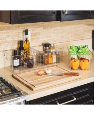 4 Pack Small Clear Storage Bins - for Kitchen, Cabinet Organizer, Pantry & Refrigerator