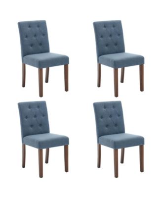 Set of 4 Button Tufted Parsons Dining Chairs, Upholstered Fabric Kitchen Side Chairs with Solid Wood Legs
