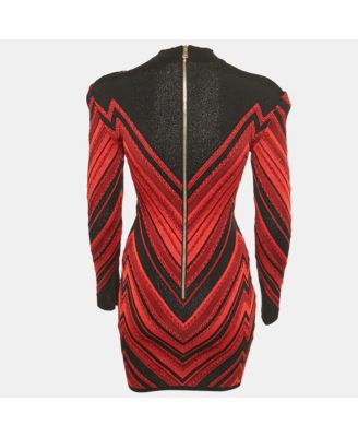 Women's Red/black Chevron Lurex Knit Bodycon Dress