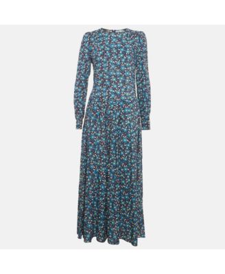Pre-Owned Love Moschino Women's Floral Print Crepe Pleated Maxi Dress