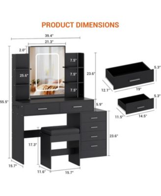Makeup Vanity - Vanity Desk Mirror and Lights - Black Vanity for Bedrooms, Apartments, Easy to Assemble