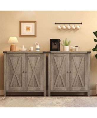 Small Storage Cabinet 2 Piece, Farmhouse Sideboard Buffet Cabinet with 2 Doors and Adjustable Shelves, Entryway Console Cabinets