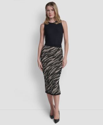 Women's Pointelle Jacquard Animal Print Pull-On Sweater Skirt