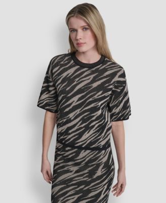 Women's Pointelle Jacquard Animal Print Pull-On Sweater