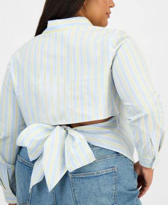 Trendy Plus Size Tie-Back Button-Front Shirt
