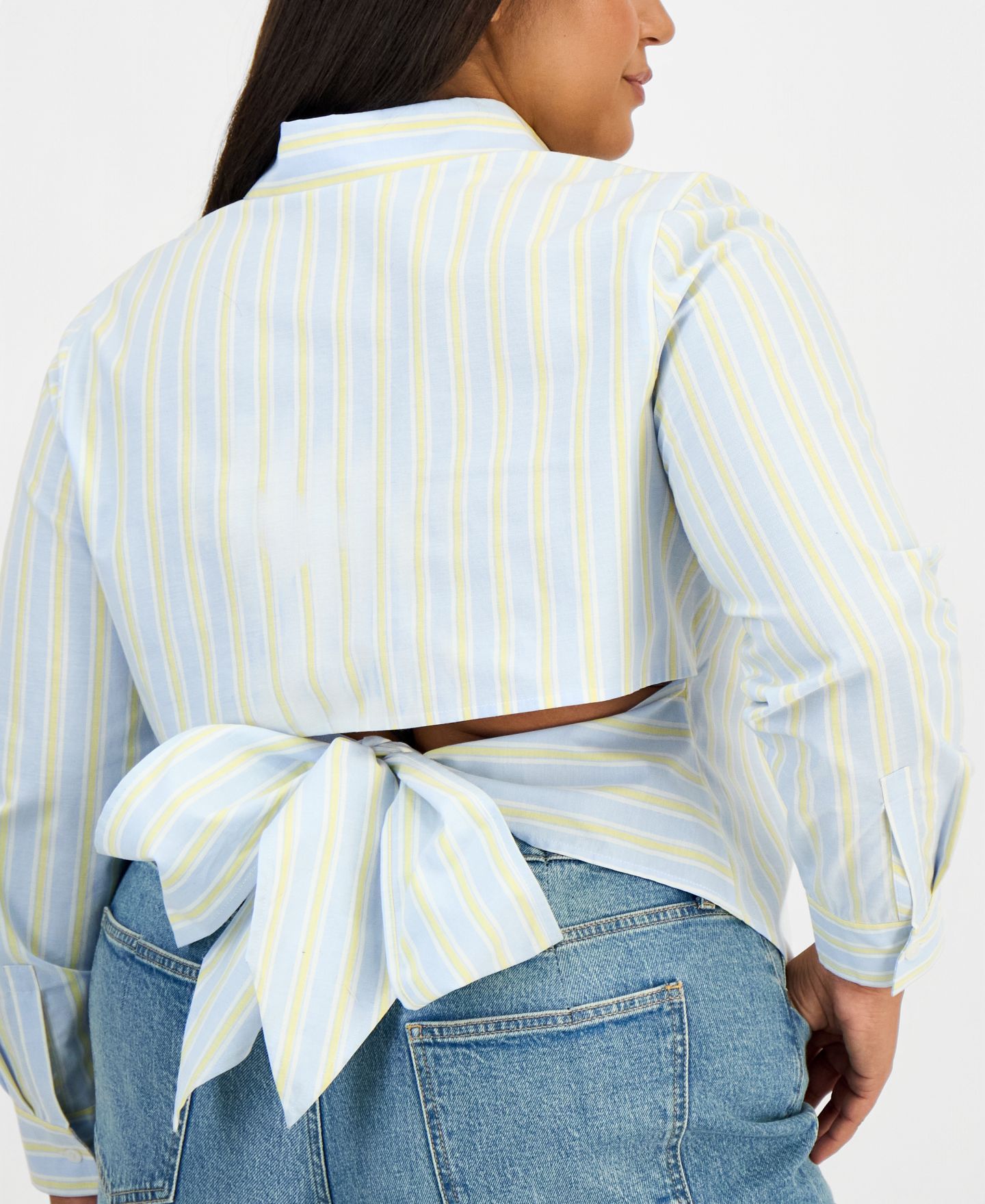 Женская рубашка On 34th Trendy Plus Size Tie-Back Button-Front, цвет: Бриллиантовый синий комбинированный — фото 3