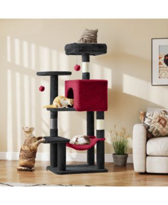 44in Cat Tree Tower: Multi-Cat Climbing, Sisal Posts, Extended Platform, Hammock